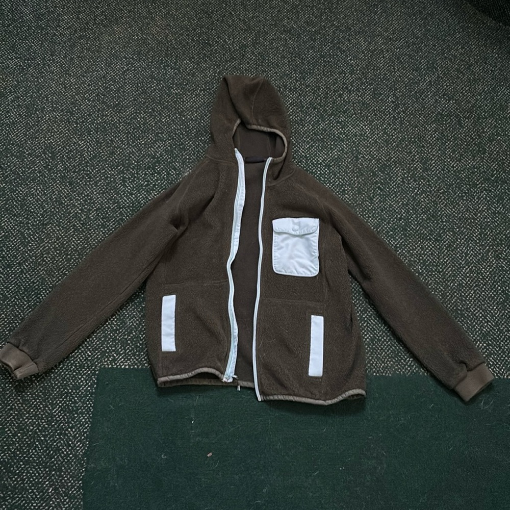 Cotopaxi dark green with light blue full zip Sherpa hoodie size small